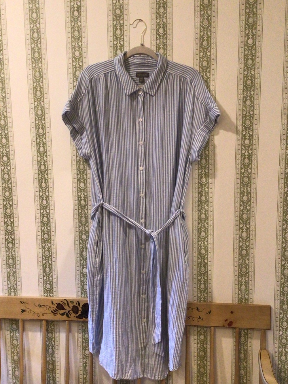 Style & Co. Blue and White Striped Midi Shirt Dress